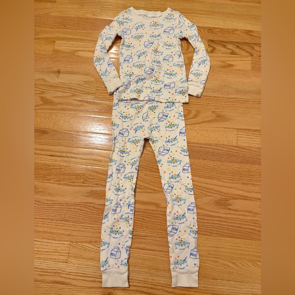 Old Navy Kids Milk and Fruit Loop Cereal Pajama Set - Cream with Blue and Yellow